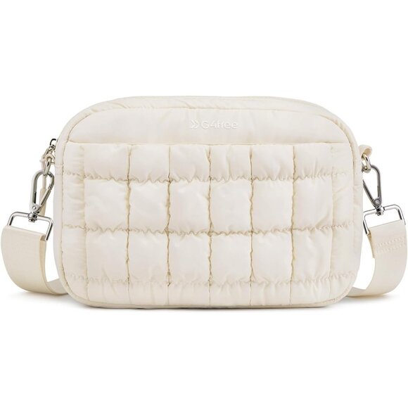 💫 Women Cream Puffer Crossbody Bag Lightweight Casual Quilted